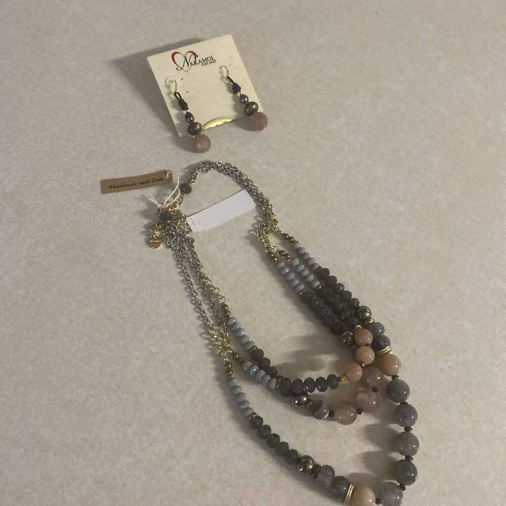 Nakamol Chicago Multi Layer Stone Necklace  & Earrings set